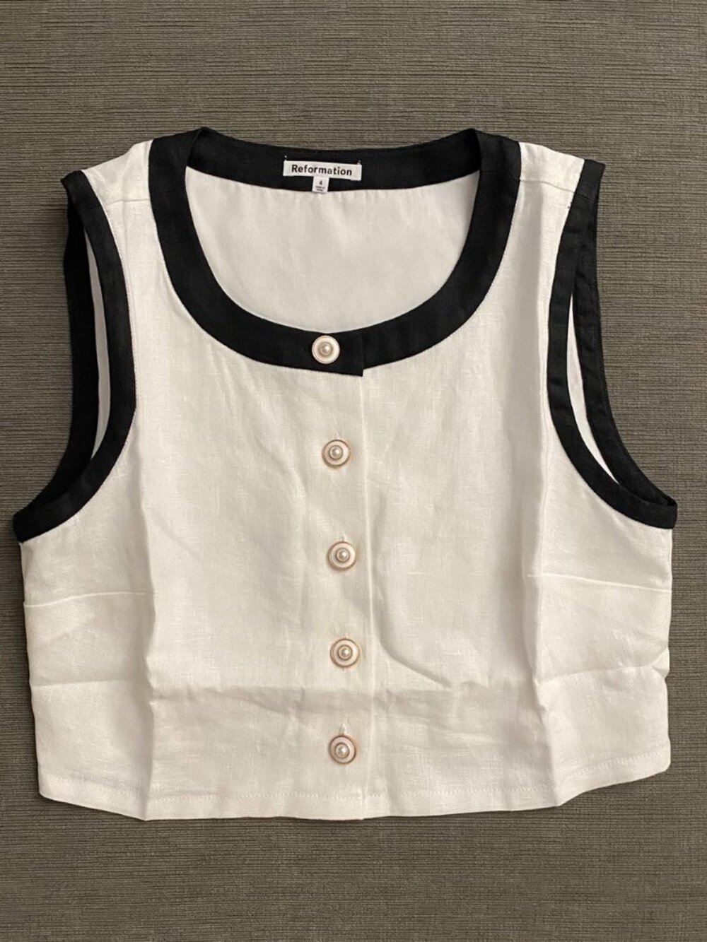 NWOT Reformation Roxy Linen Two Piece in White Black Sleeveless Top Skort Size 4 - Picture 6 of 9